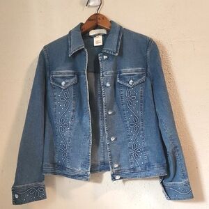 Escada Vintage 80s Bejeweled And Embroidered Blue Denim Jacket, Sz 6, 36